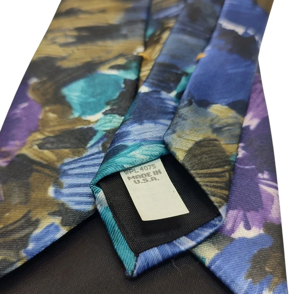 David Crystal‎ Necktie Abstract Floral Art Design Purple Blue Tie Made In USA