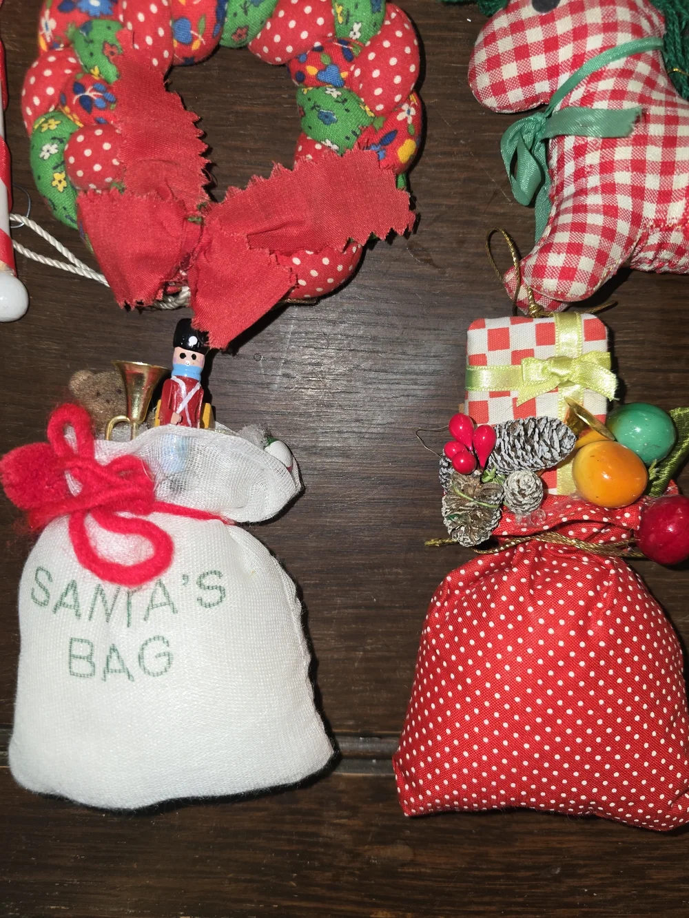 Set Of 13 Vintage Handmade Fabric Christmas Ornaments