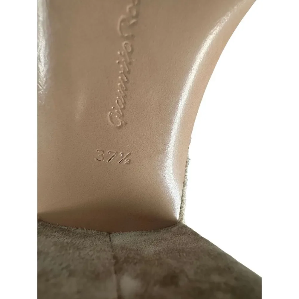 Gianvito Rossi Suede Hayes Buckle Accent Ankle Strap Sandals Women's Size 37.5