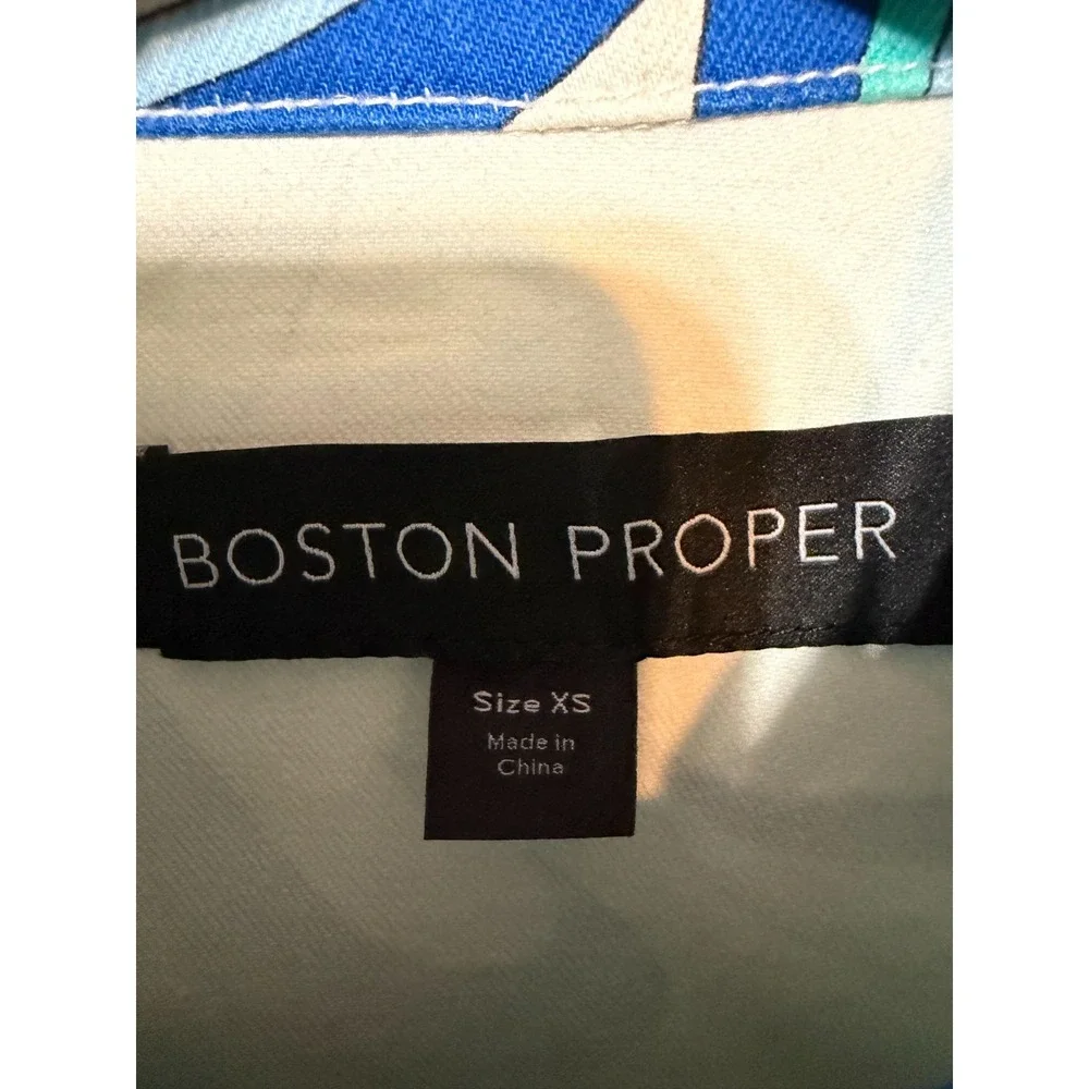 Boston Proper Y2K Mod Printed Denim Jacket Pants Set Women XS 0 Coastal Resort