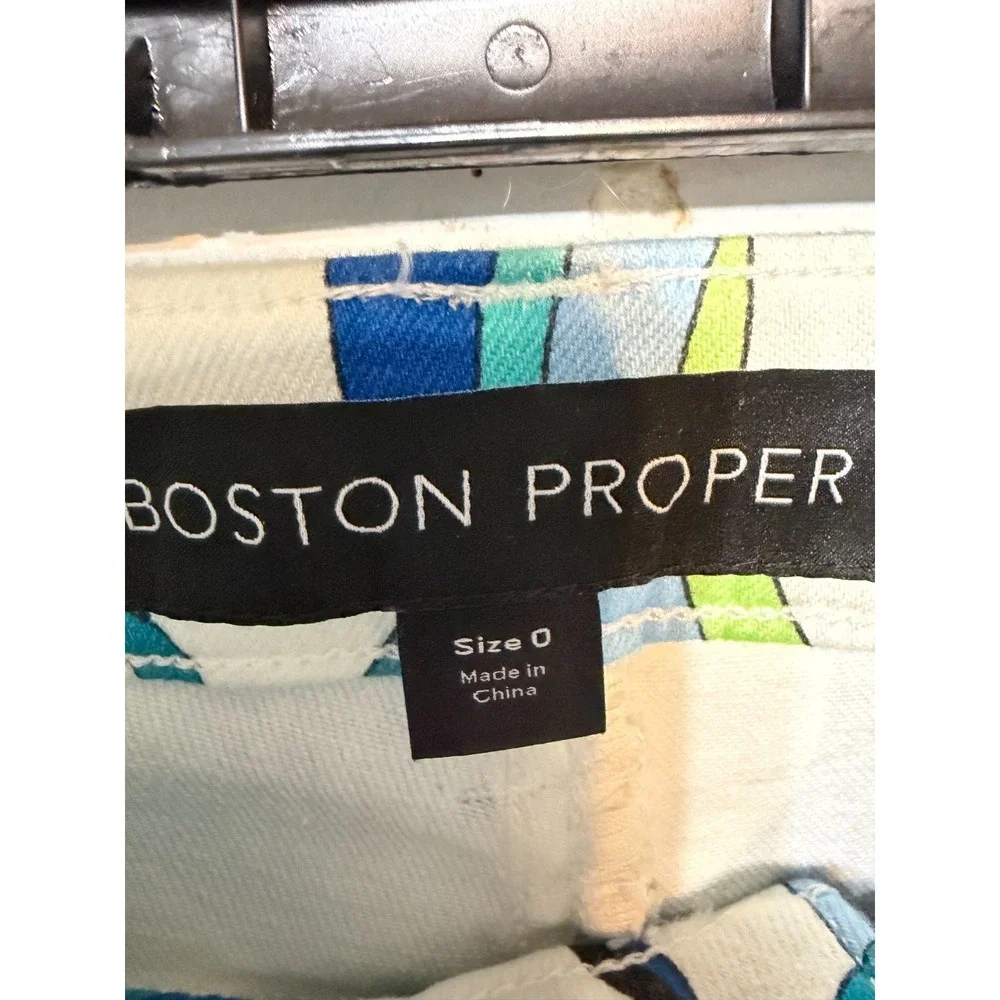 Boston Proper Y2K Mod Printed Denim Jacket Pants Set Women XS 0 Coastal Resort