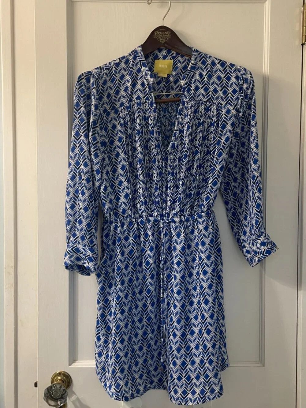 Maeve by Anthropologie Galen Dress size Small Tie Front v Neck Lined, Blue