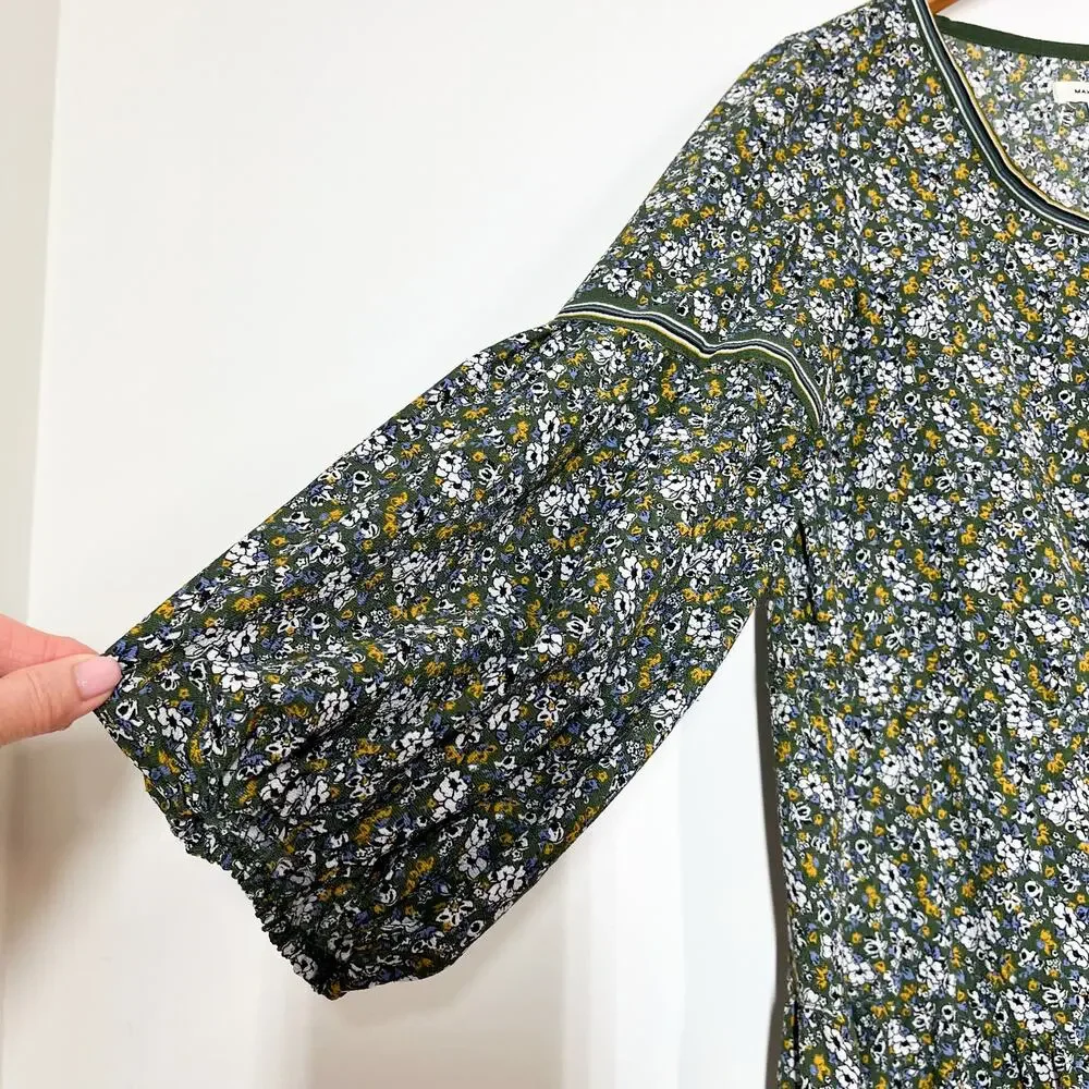 Max Studio Tiered Floral Long Sleeves‎ Dress Sz XS Relaxed Fit Green Multicolor