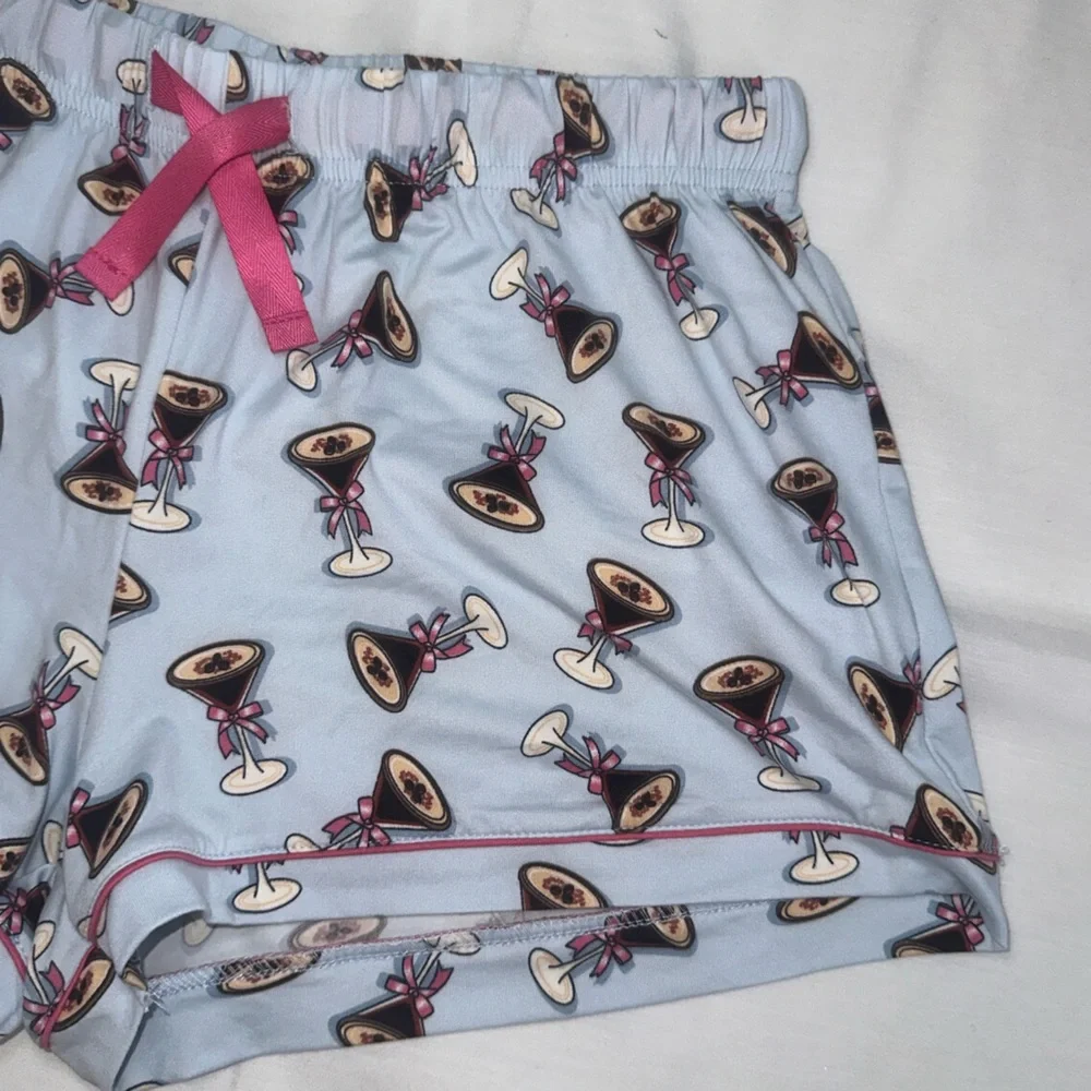 Haute Dreamz Blue Cocktail Martini Print Pajama Sleepwear Set Womens Size M