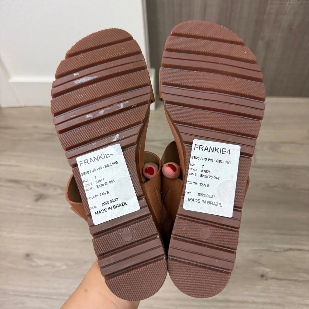 NEW FRANKIE4 Tan Enzo Wedge Strap Sandals Leather Arch Support Comfort Size 7
