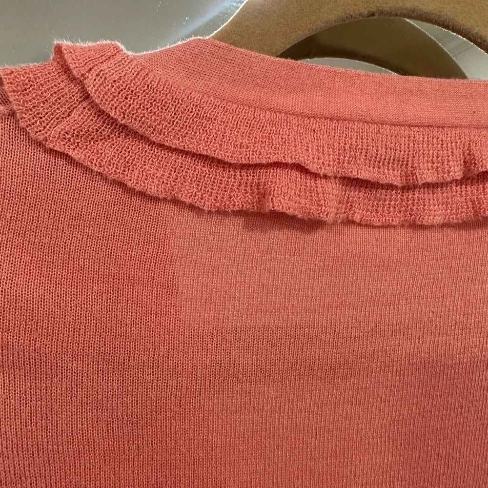 J. Crew Coral Ruffle V-Neck Cardigan