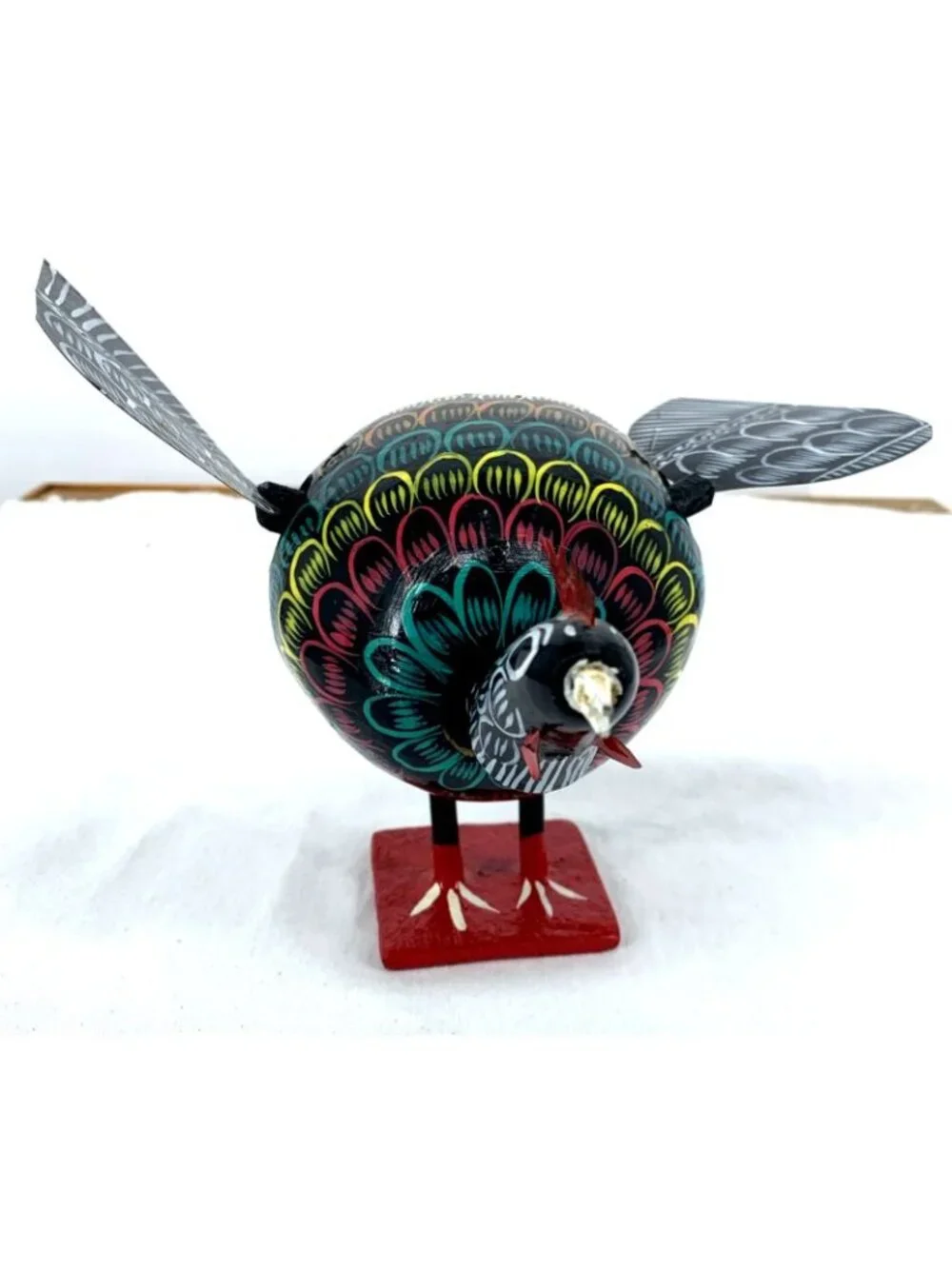 Alebrije Turkey Hand Painted Wood Carving Oaxacan Folk Art Nodder Bobblehead 5.5