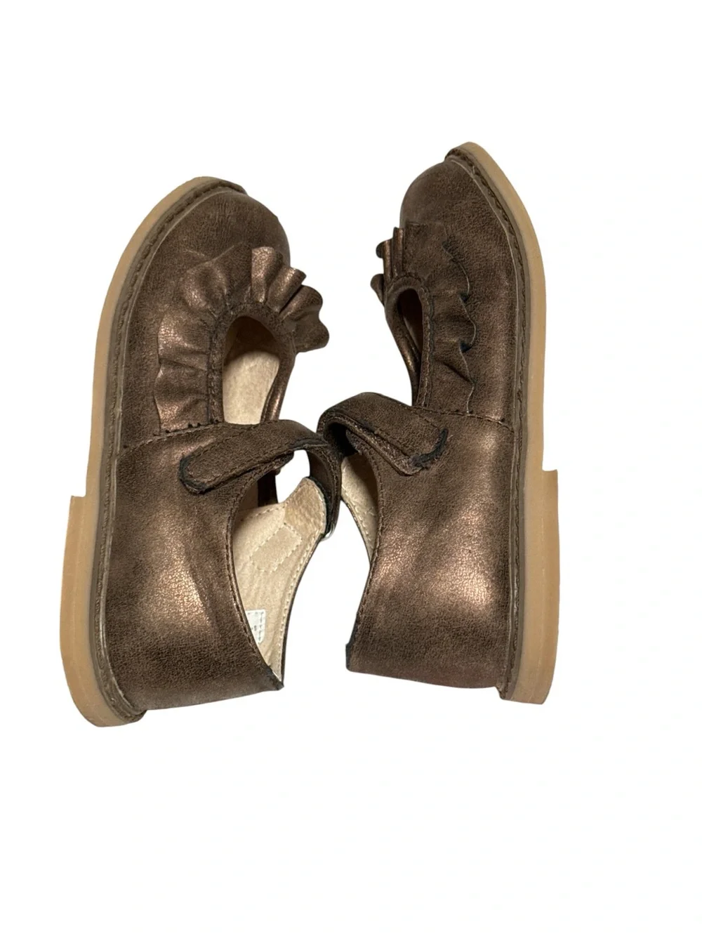 Girls Metallic Bronze / brown Ruffle Mary Jane Flats - Size 12