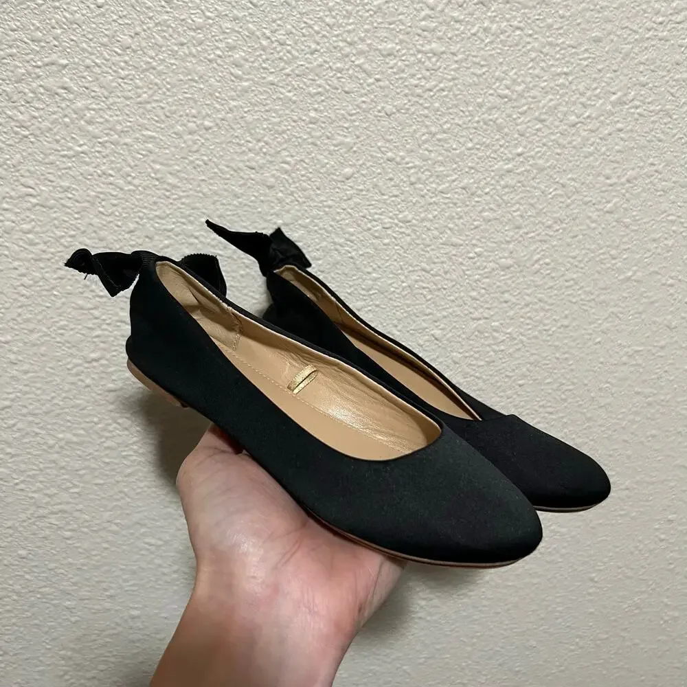 Crewcuts x black satin bow ballet flat kids 13