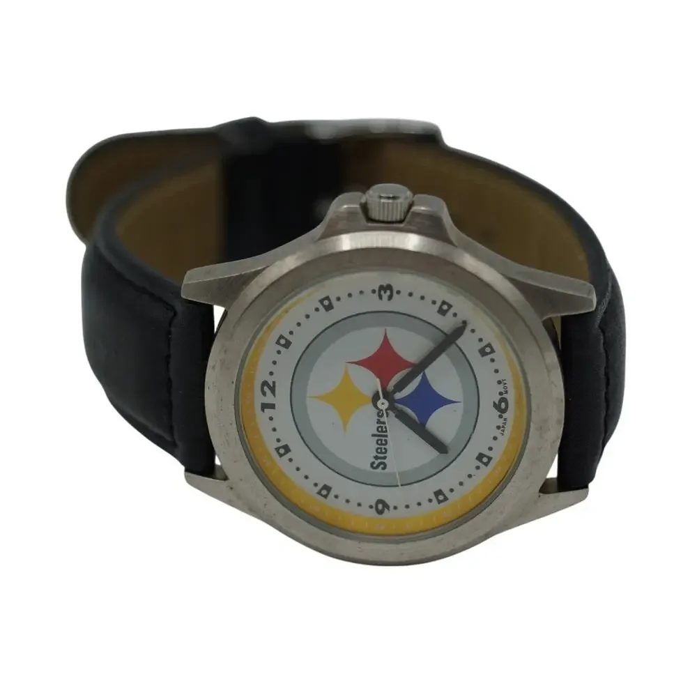 Pittsburgh Steelers Black Leather Strap Quartz Watch