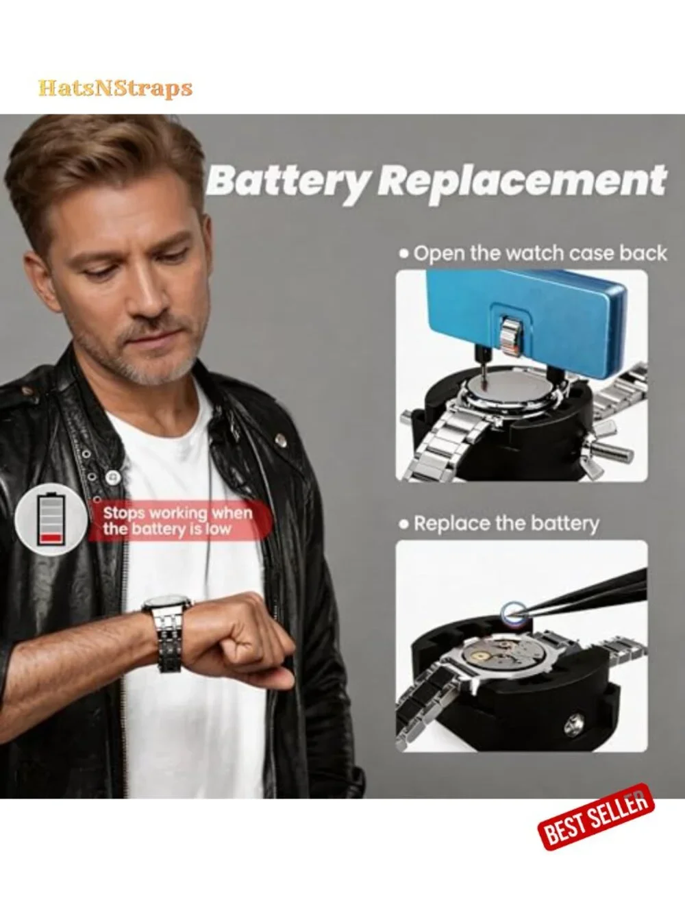 Watch Battery Replacement Tool Kit - Spring Bar Tool, Screwdriver, Case Opener,