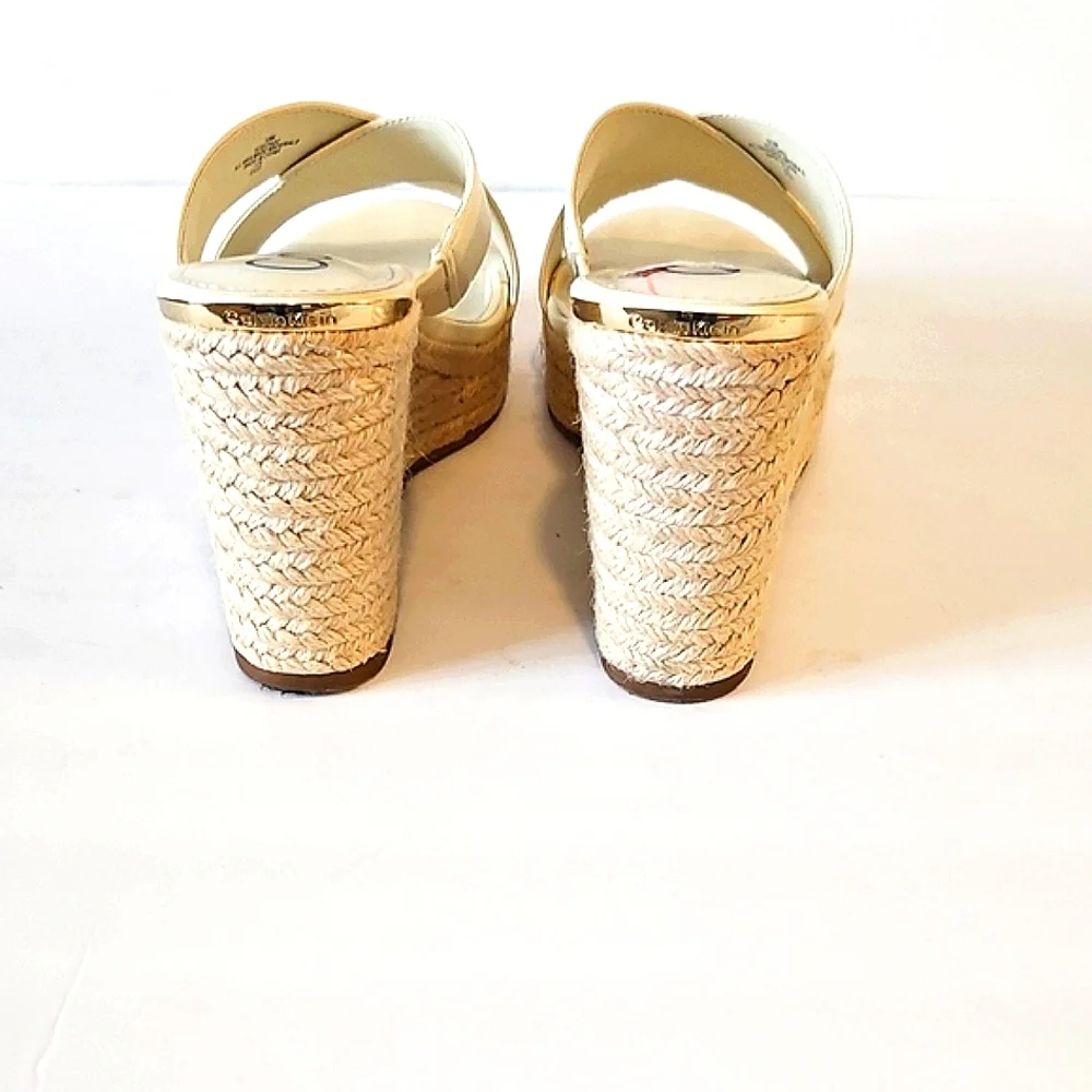 Calvin Klein Cream Crisscross Espadrille Wedge Sandals 10
