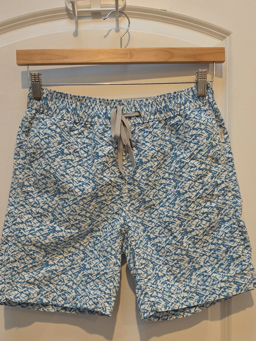 Onia Blue & White Abstract Print Swim Trunks