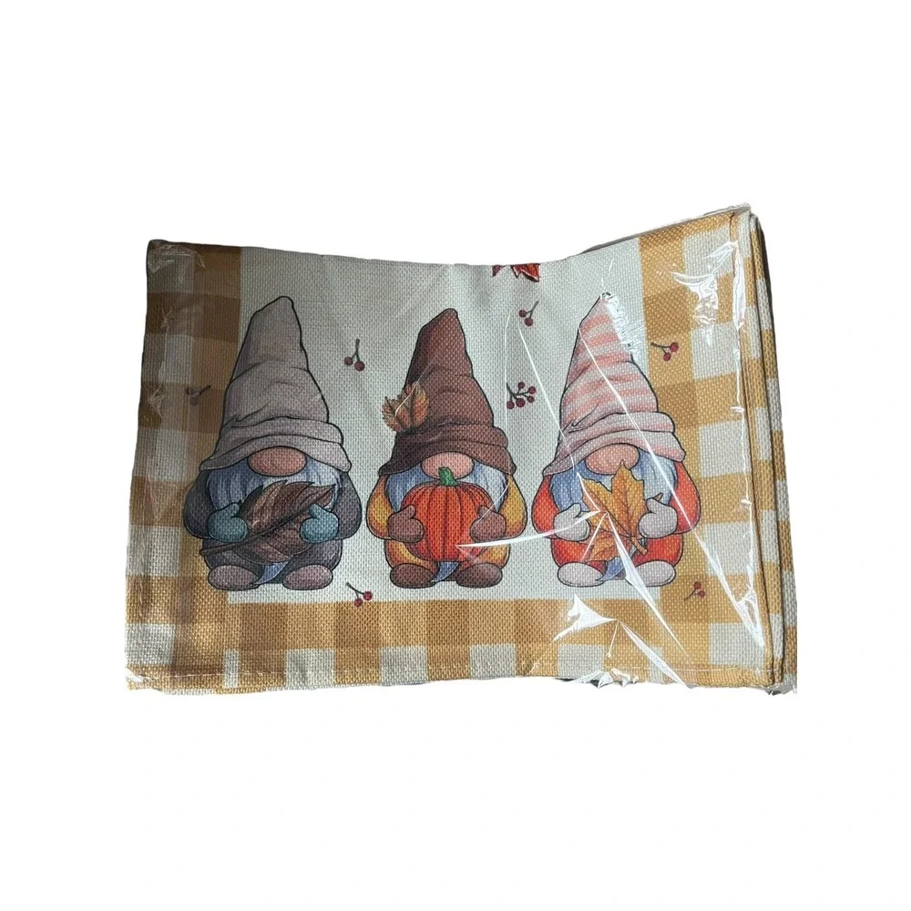 Gnome Maple Leaf Fall Table Runner Buffalo Plaid‎ Autumn Table Decoration 13x72
