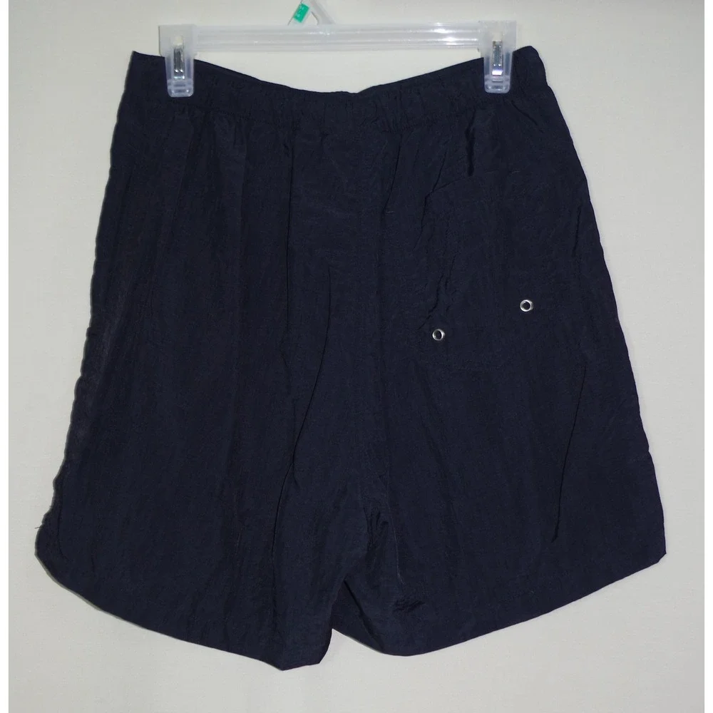 Mountain Lake Men's Medium Black Nylon Swim Trunks White Side Stripes