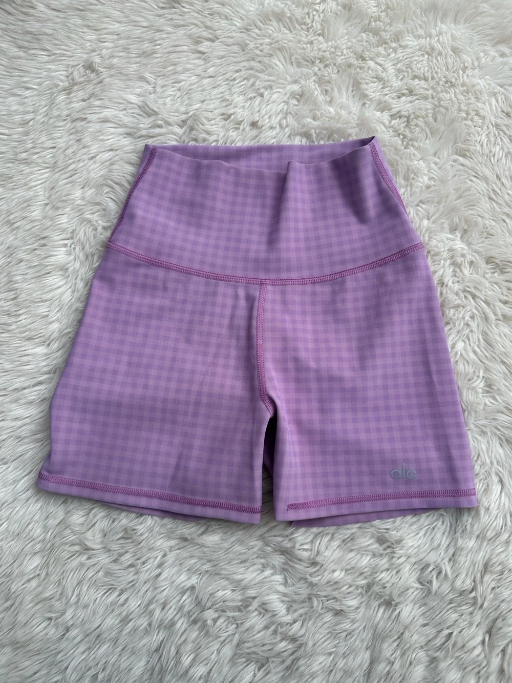 ALO Yoga Gingham High-Waist Bike Shorts