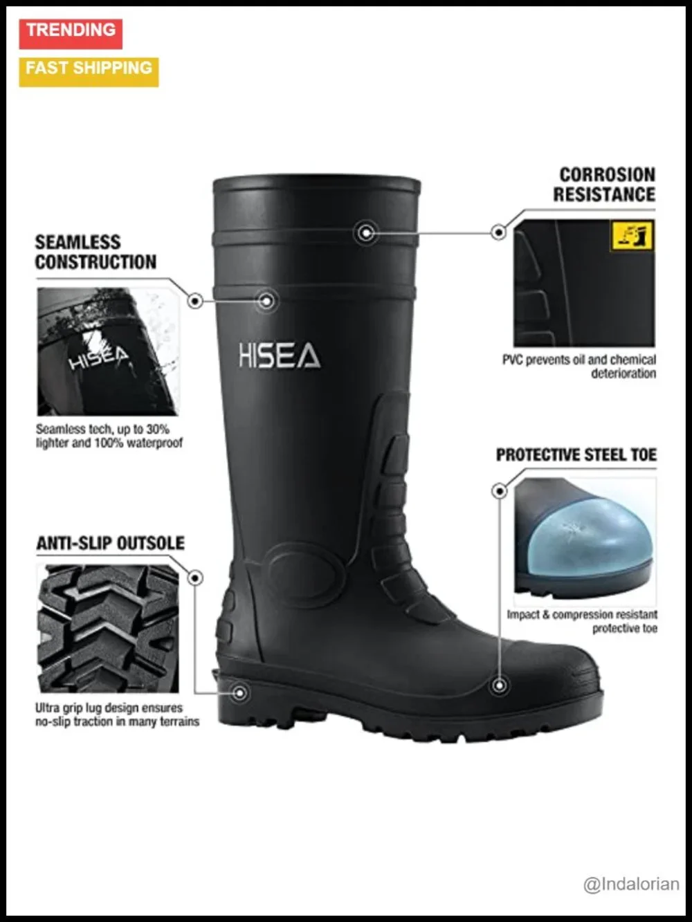 Steel Toe Rain Boots Waterproof PVC Rubber Men's Knee High Work Boots Slip