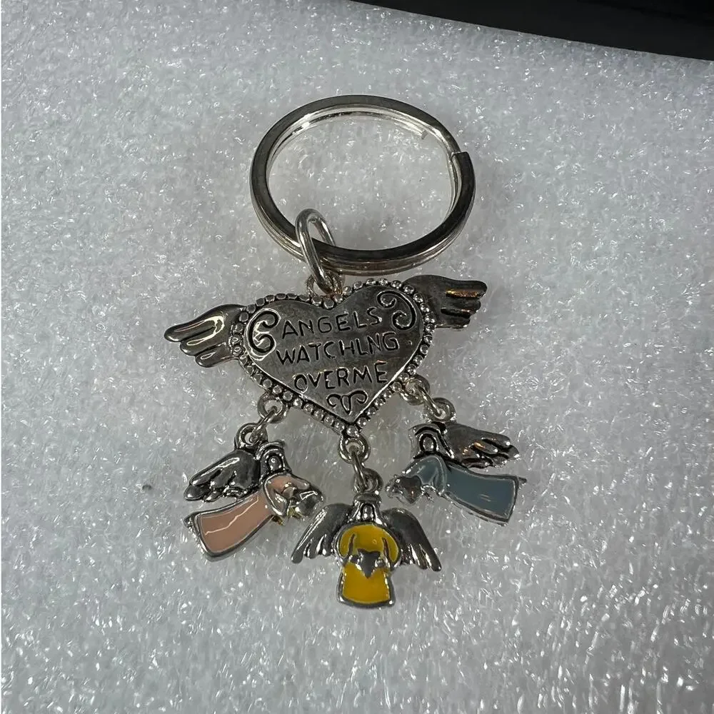 Deadstock Silver Tone Angels Spiritual Guardian Angels Watching Over Me Keychain