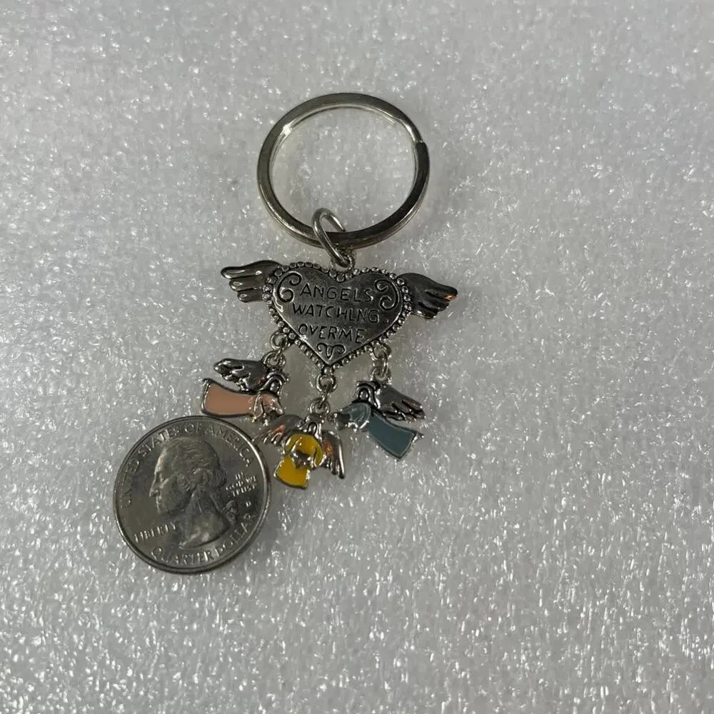 Deadstock Silver Tone Angels Spiritual Guardian Angels Watching Over Me Keychain