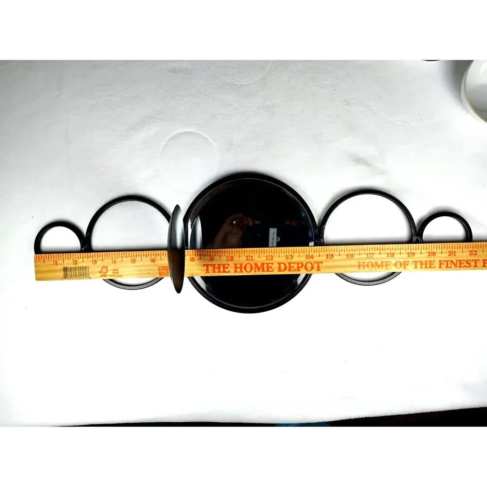 Mid Century Modern Wall Sconces Pair Black Metal Mirror Candle Holders Geometric