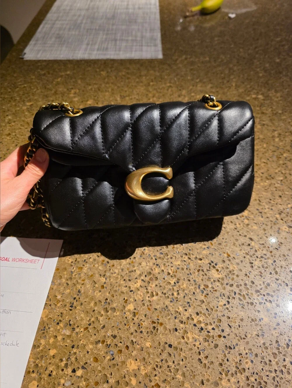 Coach Black Quilted Leather Shoulder Bag with Gold 'C' Clasp
