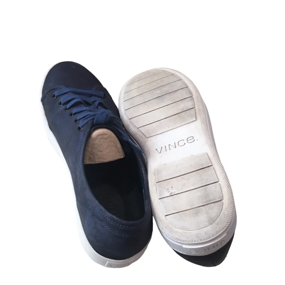 Vince Leather Navy Lace Up Comfort Sneaker Shoes 7.5