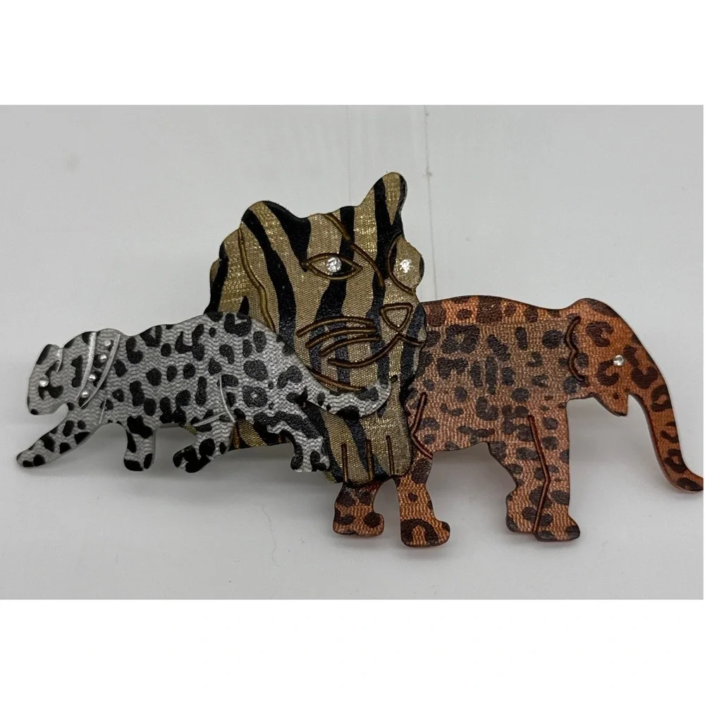 Vintage Style Safari Animal Hair Barrette Leopard Tiger Elephant Rhinestone 4.5