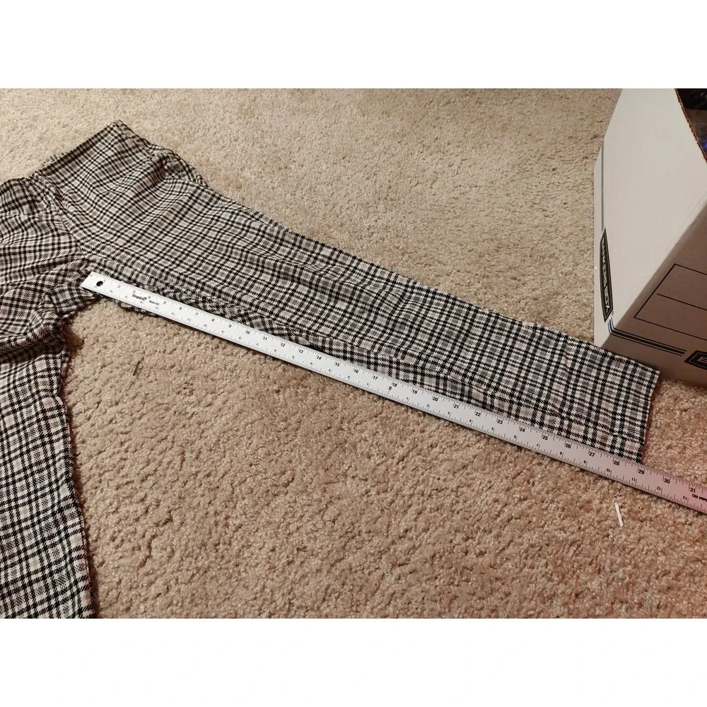 Michael Kors Womens Houndstooth Plaid Pull On Leggings Black Cream Size Medium