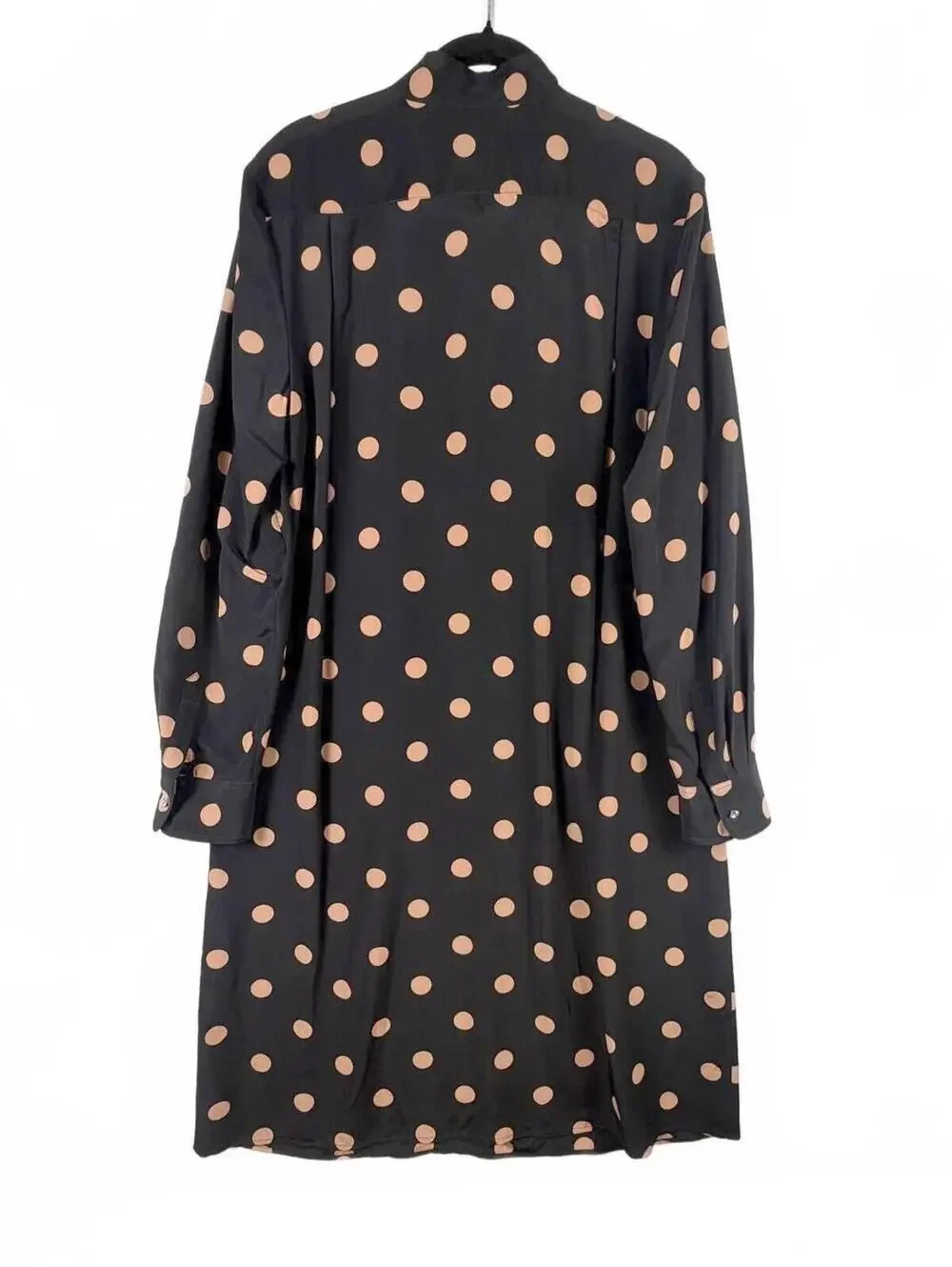 Tory Burch Polka Dot Silk Dress Ruffle Tie Neck Crystal Button Long Sleeve Sz 10