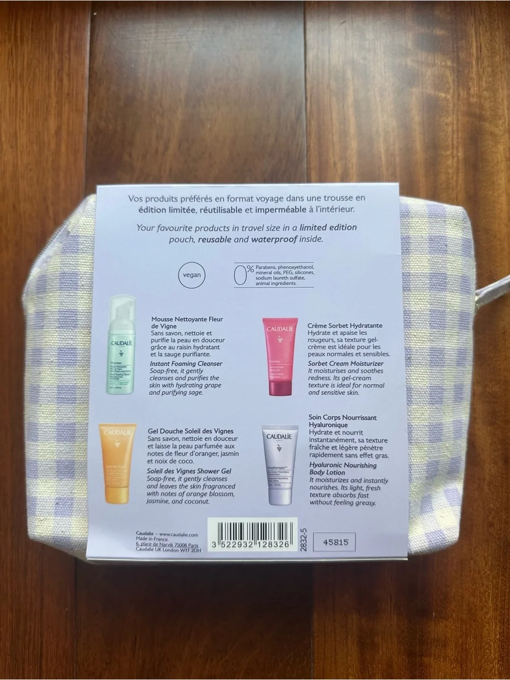 Caudalie Skincare Travel Pouch with Pastel Yellow & Pink Accents