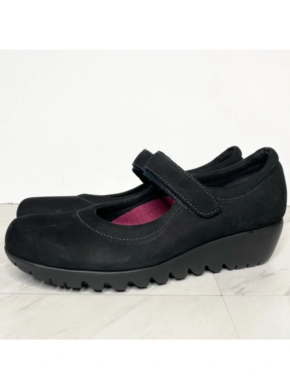New! Munro Pia Black Nubuck Mary Jane Wedge 7 1/2 M