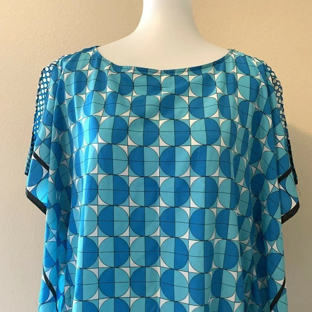 Michael Kors Blue Multi Color Geometric Print Top