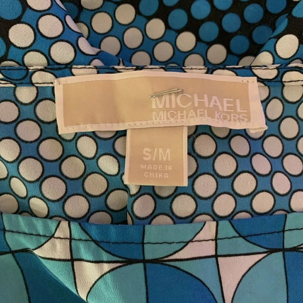 Michael Kors Blue Multi Color Geometric Print Top
