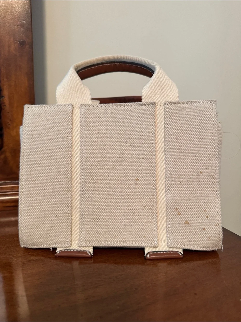 Zara Cream Canvas Tote with Top Handles