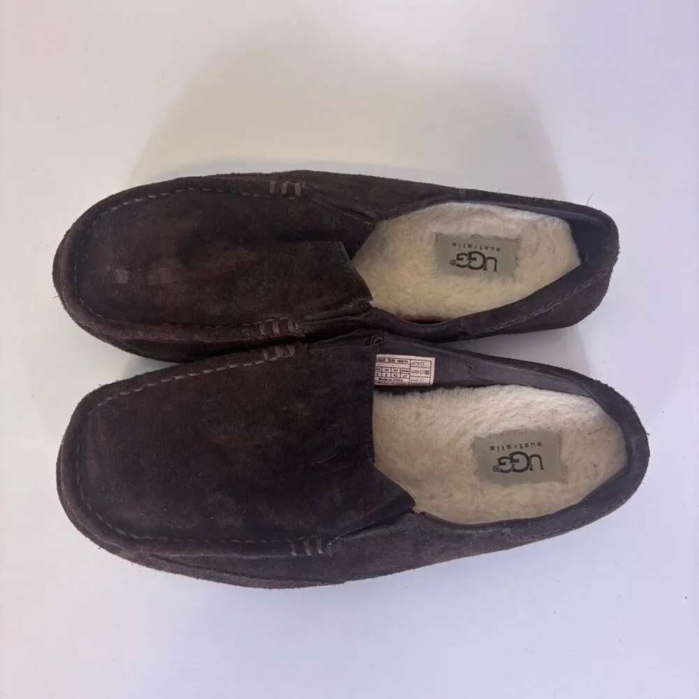 UGG Brown Suede Fur Lined Slide Slipper Shoes Men's‎ 9