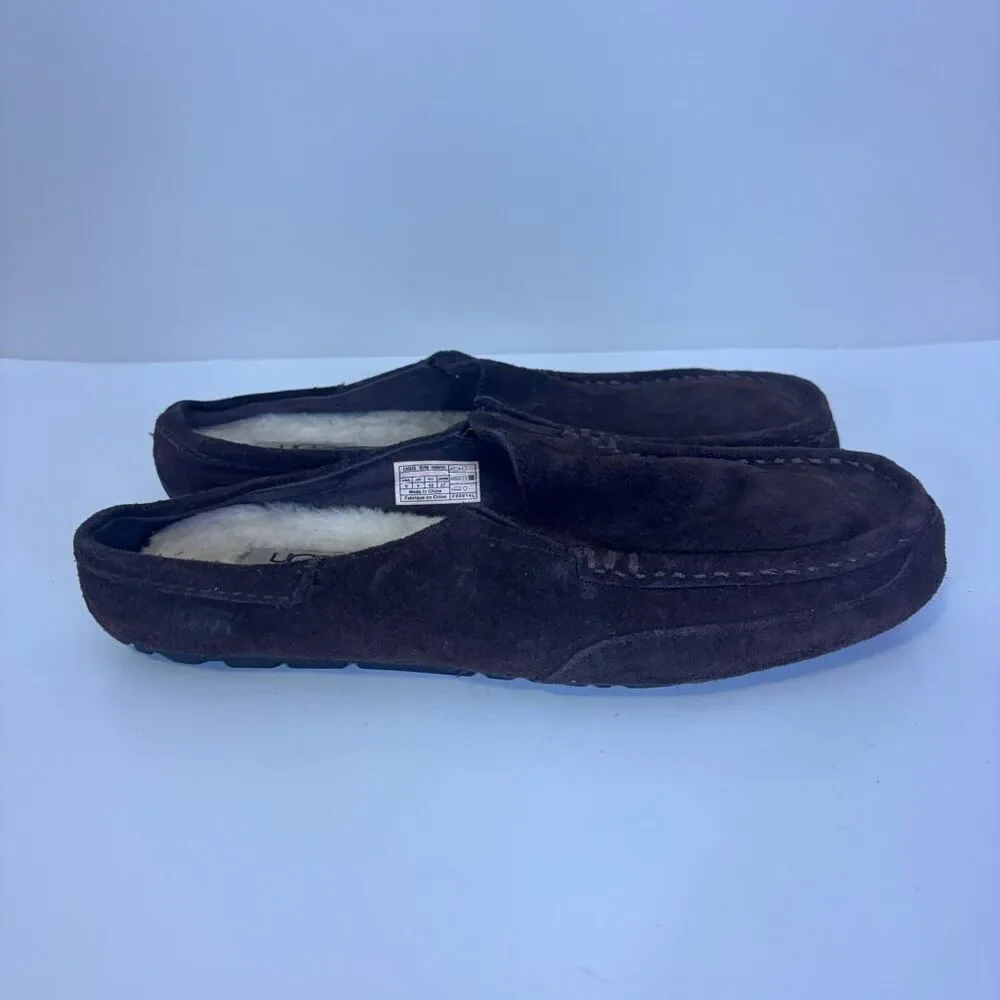 UGG Brown Suede Fur Lined Slide Slipper Shoes Men's‎ 9