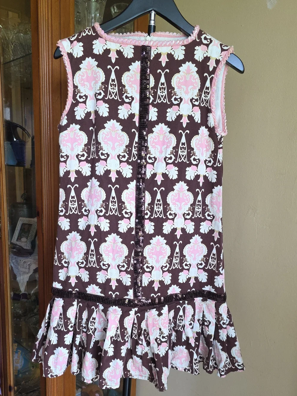 Trish Scully Sleeveless Brown & Pink Patterned Girls Drop-Waist Dress Size 12