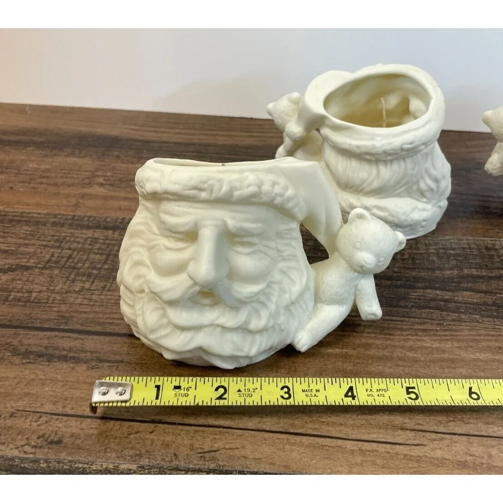 Vintage Lot of 3 Bisque Candle Light Christmas Santa Claus in Boxes Unpainted