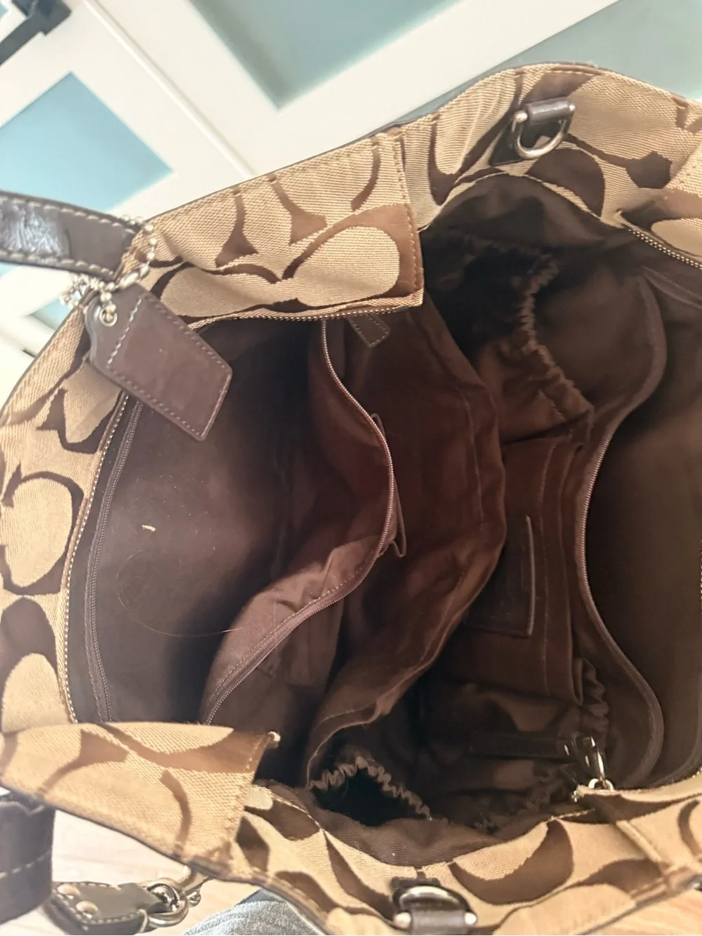 Coach Tan and Dark Brown Signature Canvas Tote - Diaper Bag