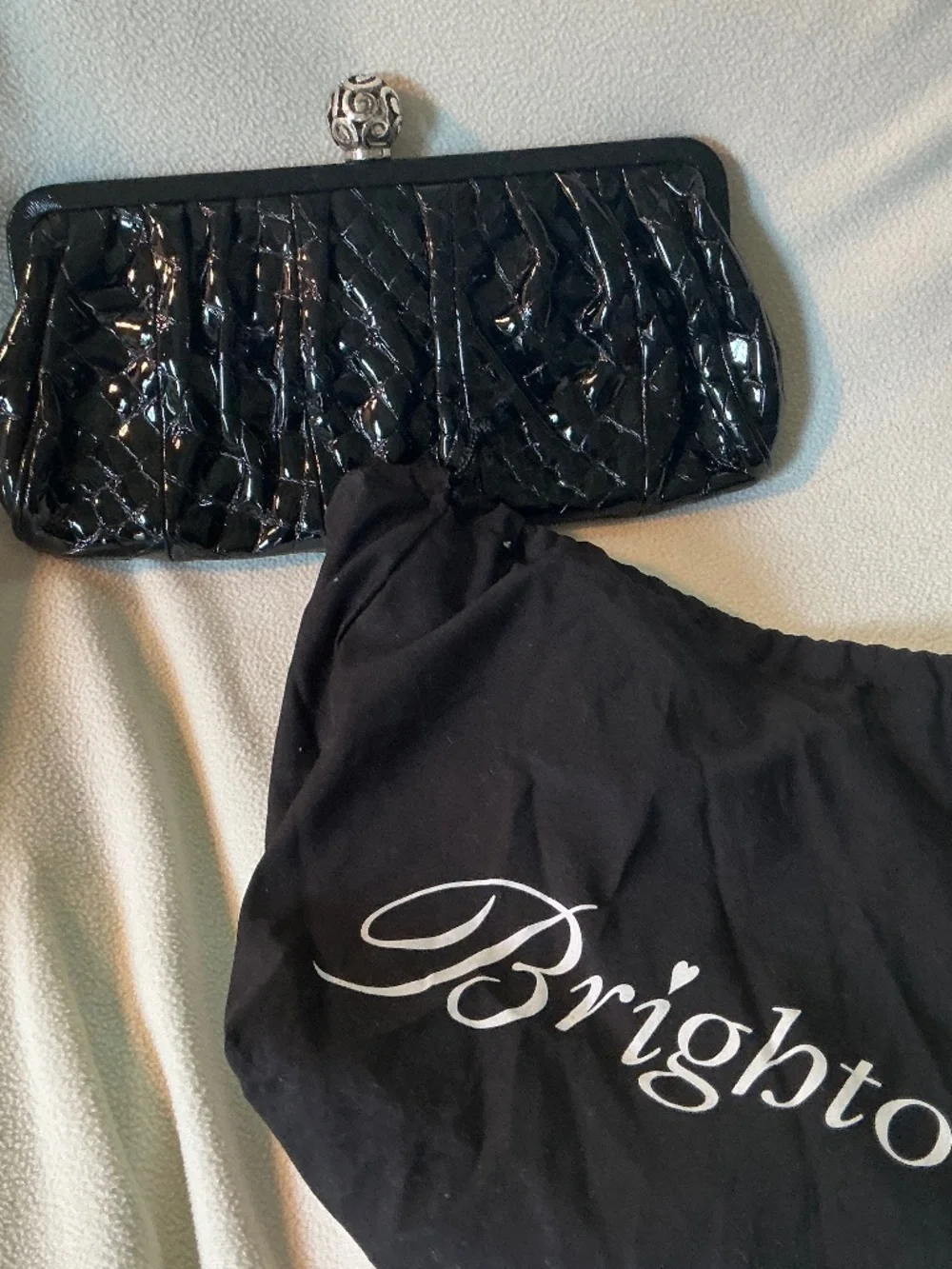 Brighton evening clutch black patent leather with silver ball clasp