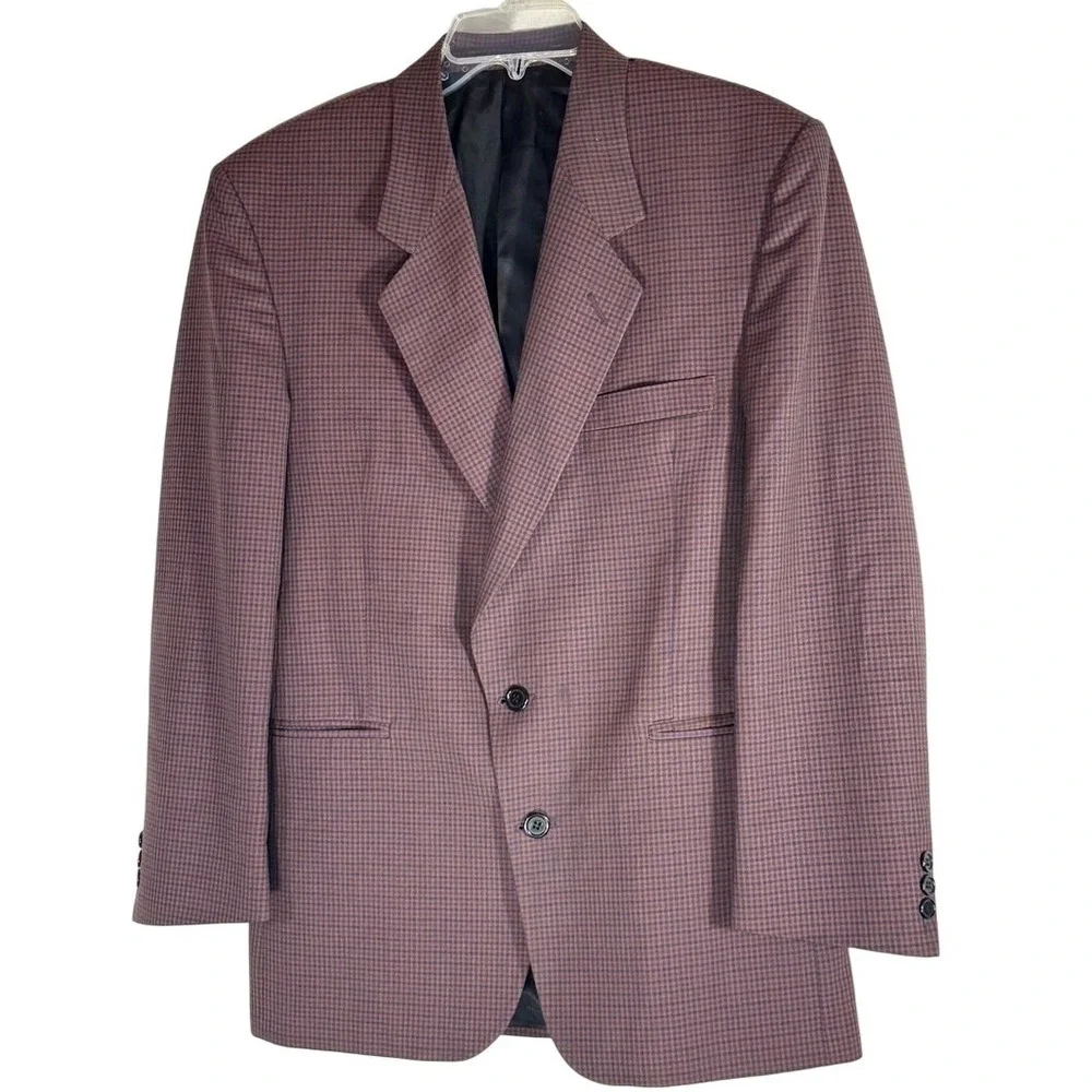 Shetland Clothes Collection Int Men's‎ Burgundy Windowpane 44R Two-Button Blazer