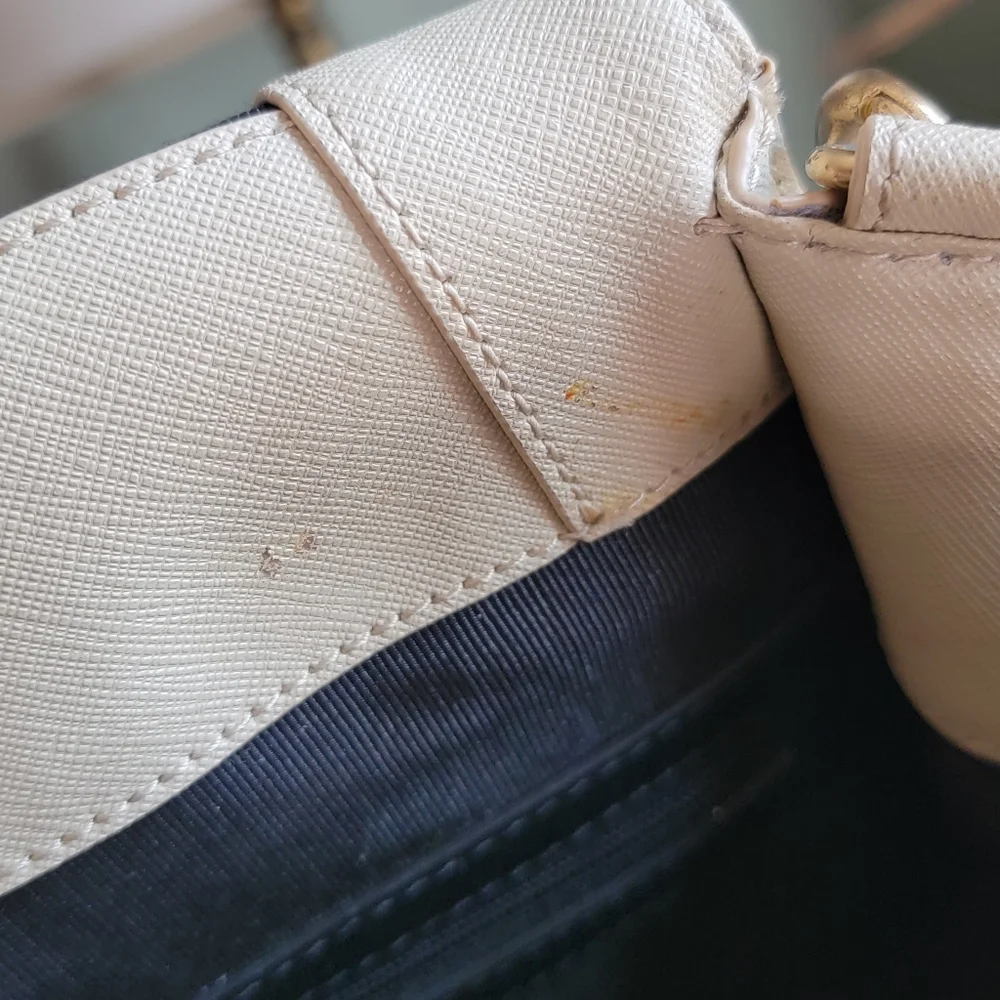 Zac Posen Eartha Studded Saffiano Leather Satchel Cream Crossbody Bag