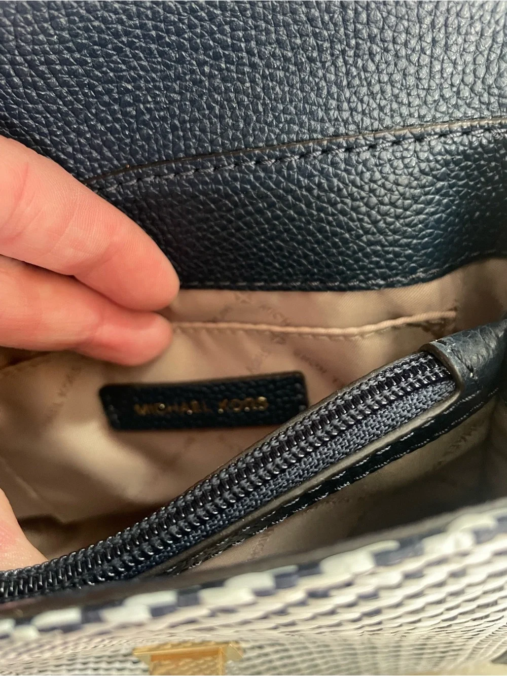 Michael Kors Blue & White Woven Top-Handle Crossbody Bag