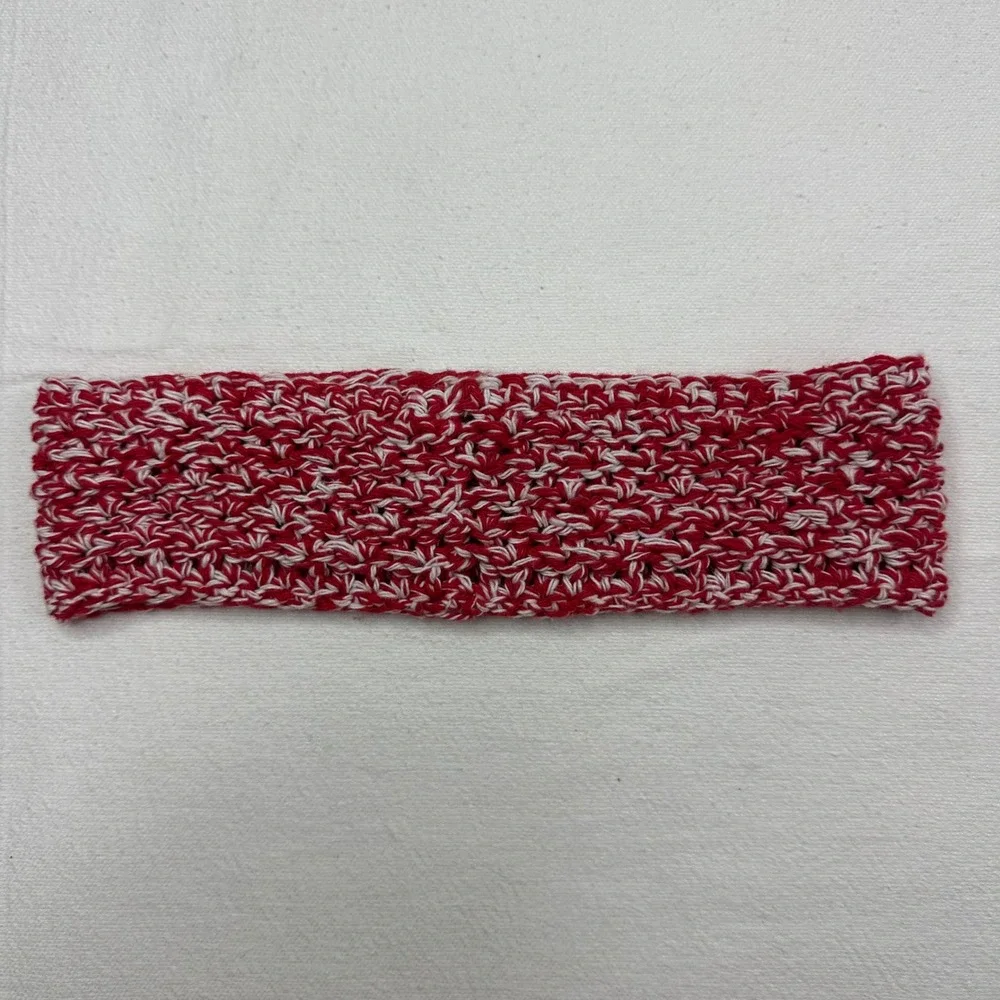 Created By Cyd Red White Marled Crochet Cotton Handmade Headband Ear Warmer NEW