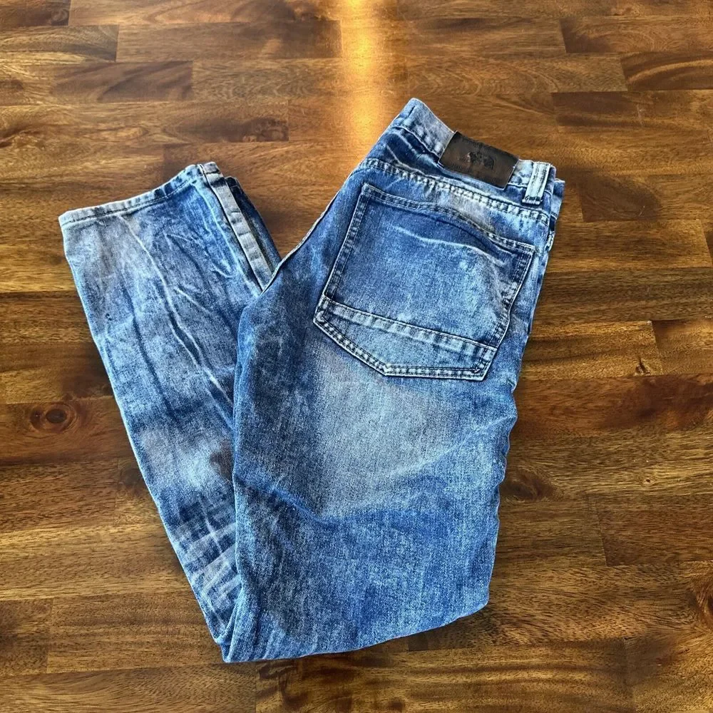 Trestles Supply Co Mens 30 X30Acid Wash Distressed Blue Jeans Straight‎ Leg