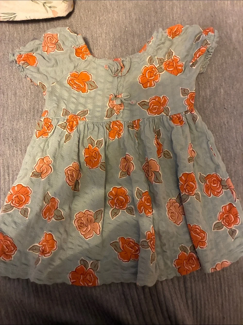 2 /Girls' Light Blue Dress with Orange Floral Print - Casual Summer Dress