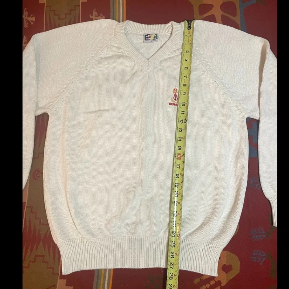 Davisons of Bermuda Sweater Mens Medium White V Neck Embroidered Bermuda Anchor