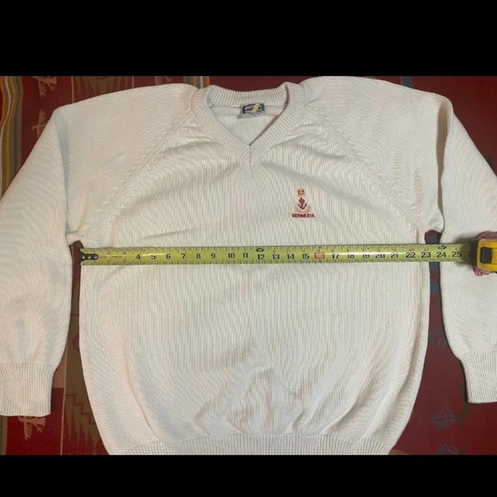 Davisons of Bermuda Sweater Mens Medium White V Neck Embroidered Bermuda Anchor