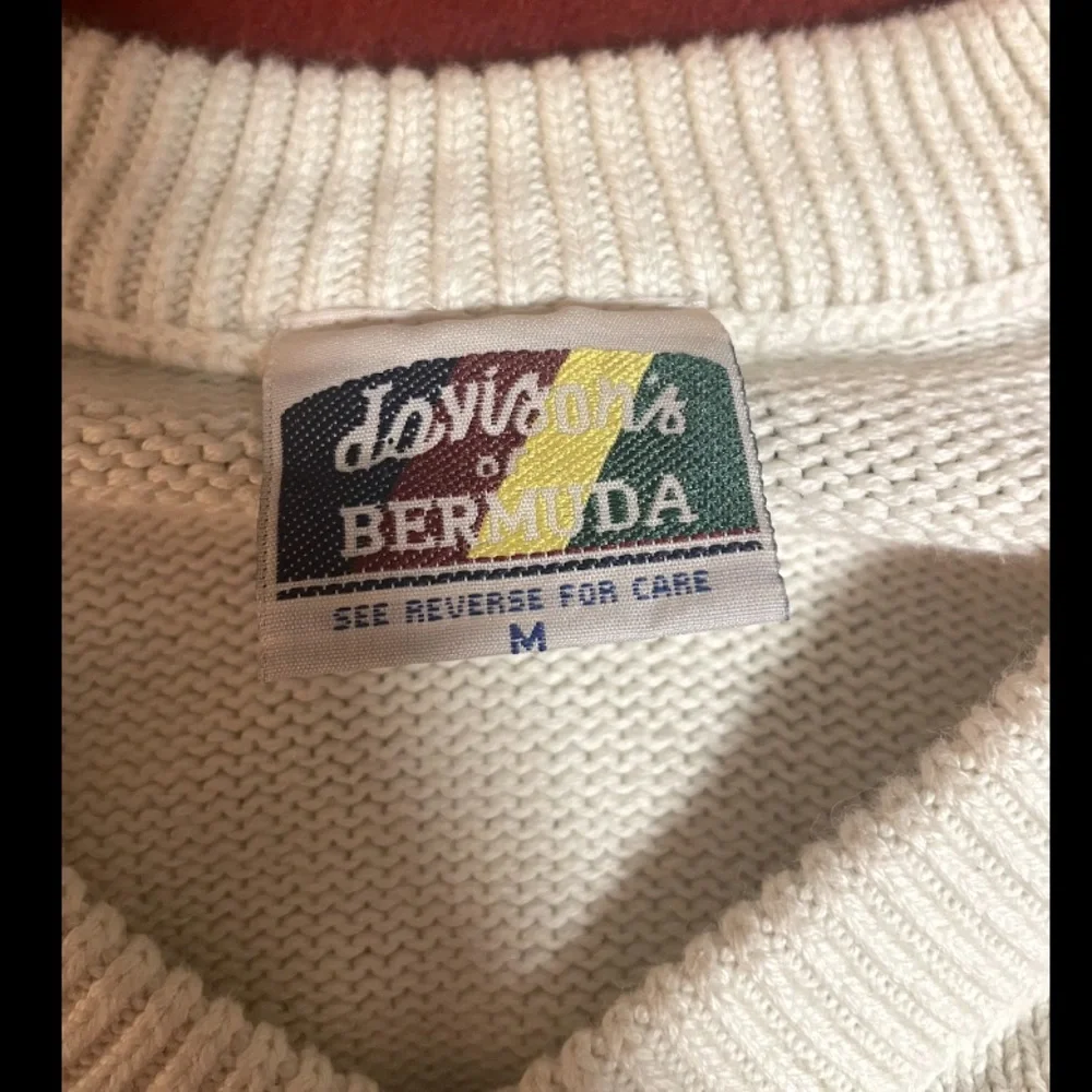Davisons of Bermuda Sweater Mens Medium White V Neck Embroidered Bermuda Anchor