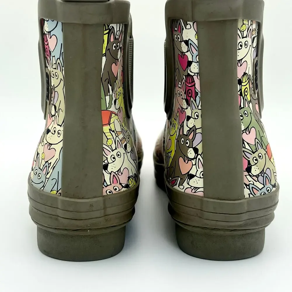 BOBS by Skechers Dog Print Rain Boots Womens 8 Ankle Chelsea Wellies Multicolor